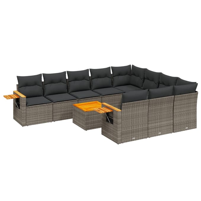 vidaXL - 11-delige - Loungeset - met - kussens - poly - rattan - grijs