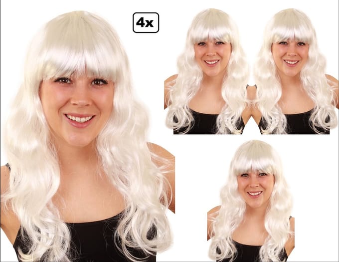 4x Pruik Sensation wit lang haar - Carnaval thema feest optocht festival
