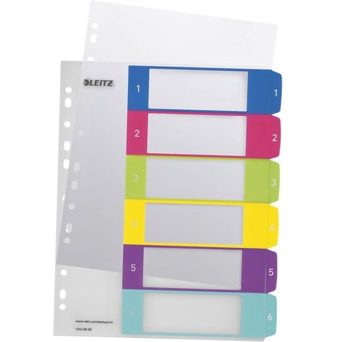 LEITZ® kunststof indexbladen Wow, cijfers 1-6, A4 extra breed, Via pc beletterbaar, losbladig