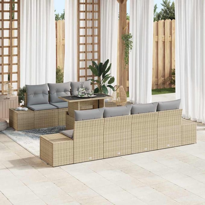 vidaXL Bankstel 8 st Beige en Licht Grijs poly rattan