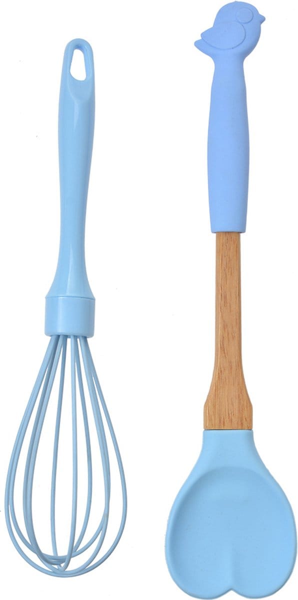 Clayre & Eef Keukengerei set van 2 Vogel 29x6 / 26x6 cm Blauw Kunststof