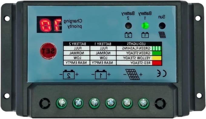 Zonnelaadregelaar - Solar Regulator - Batterij Beheer - Industriële Microcontroller - 20A - Grijs