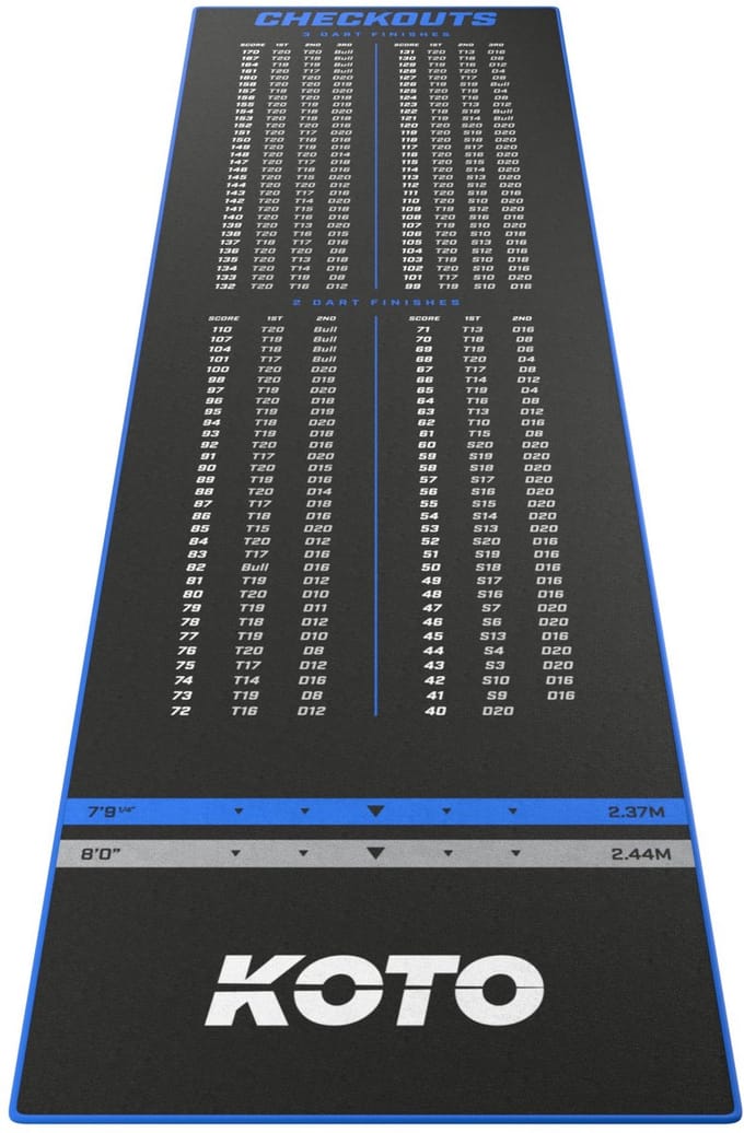 KOTO - Carpet Checkout Dartmat - Blauw 285 x 80 cm - Score Indicator - Antislip