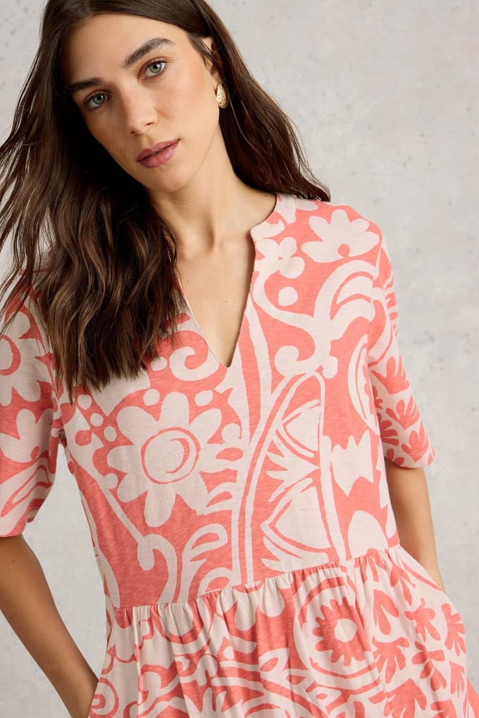 White Stuff Thea Jersey Dress Coral Multi Größe: 6 REGULAR | Blusenkleider Outlet | Damen | Orange