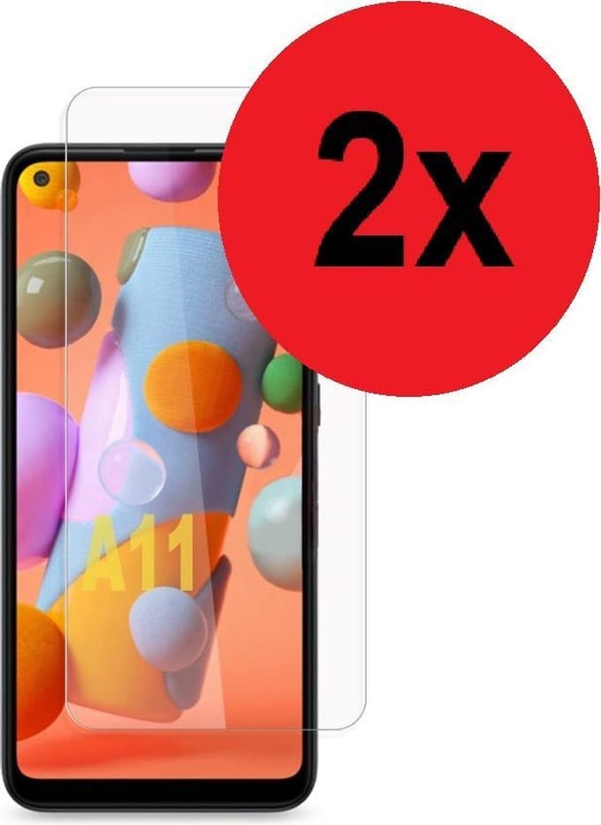 Geschikt voor Samsung Galaxy A11 2x Screenprotector Beschermglas Tempered Gehard Glas 2.5D 9H (2 stuks) Pearlycase