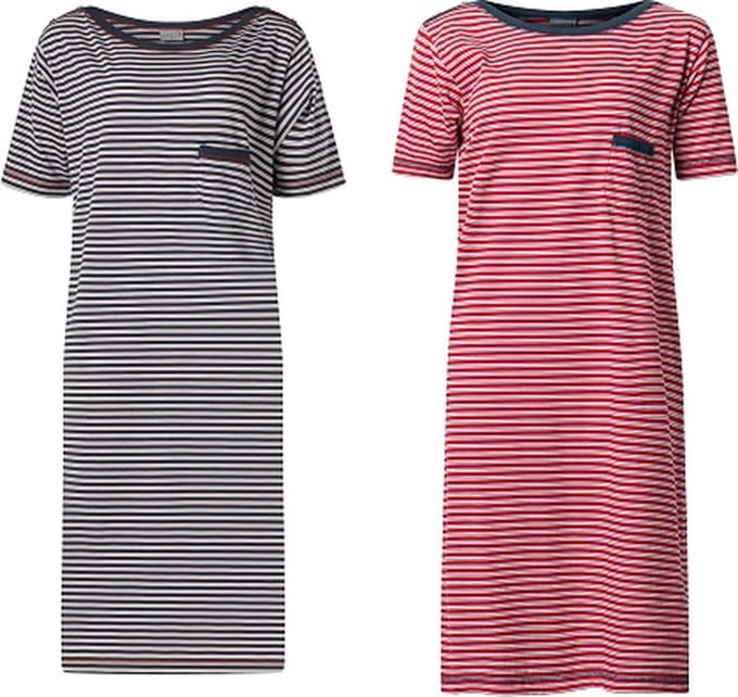Lunatex - 2 dames nachthemden korte mouw 224150 - navy en rood - maat L