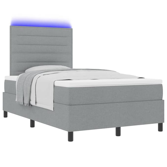 vidaXL - Boxspring - bed - met - matras - met - LED - Lichtgrijs - 120 - x - 190 - cm - Stof