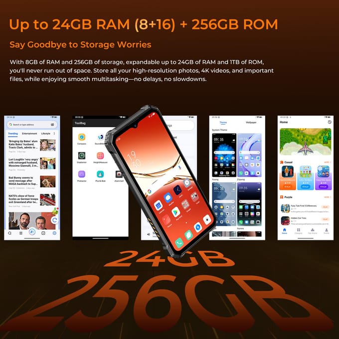 OUKITEL G6 Mobiele Telefoon 24GB+256GB 6.52  Scherm 64MP 10600mAh Android 16 Smartphone