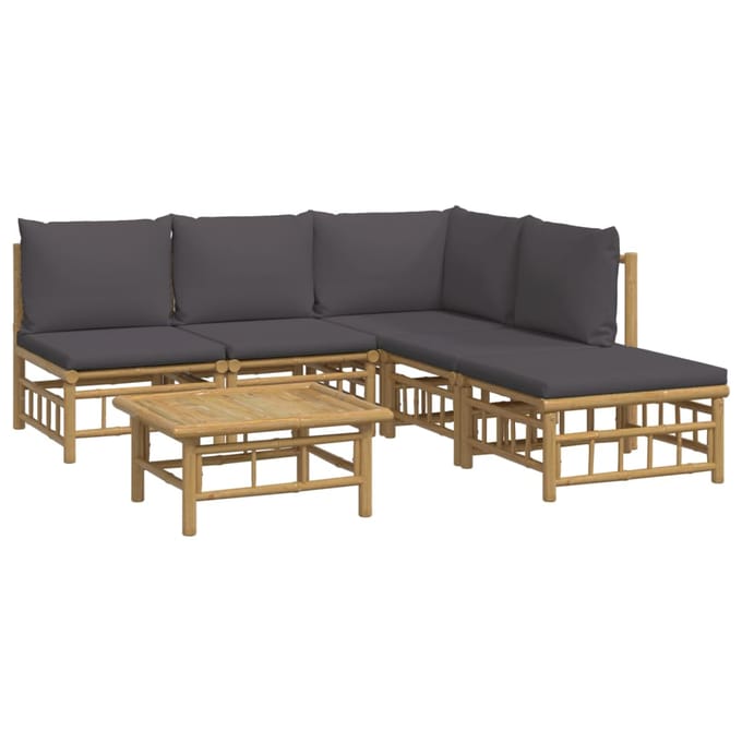 vidaXL - 6-delige - Loungeset - met - kussens - bamboe - donkergrijs