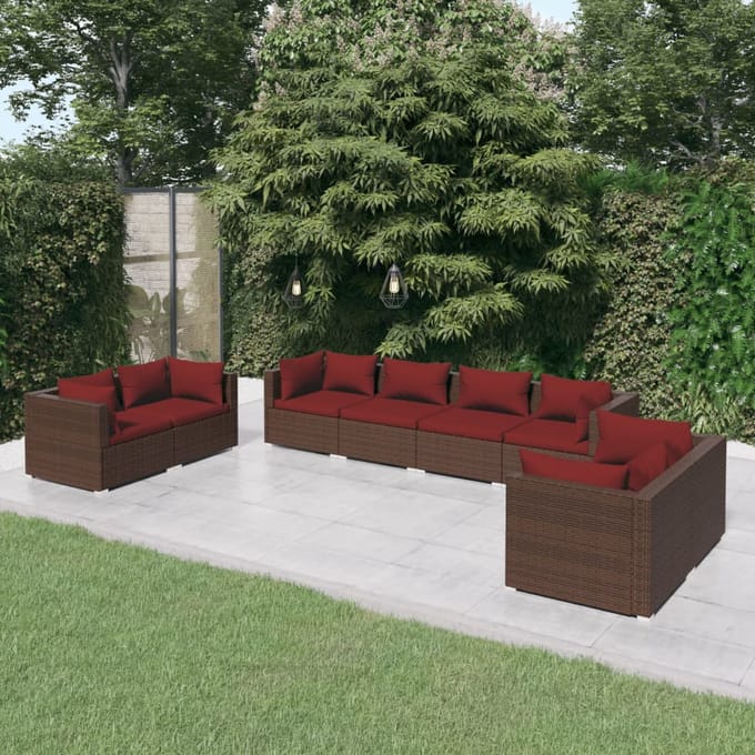 vidaXL - 8-delige - Loungeset - met - kussens - poly - rattan - bruin