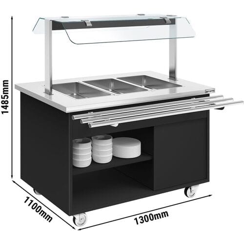 GGM Gastro Buffetwagen warm DANZIG - 1300mm - für 3x GN 1/1 - mit Tablettrutsche - Schwarz