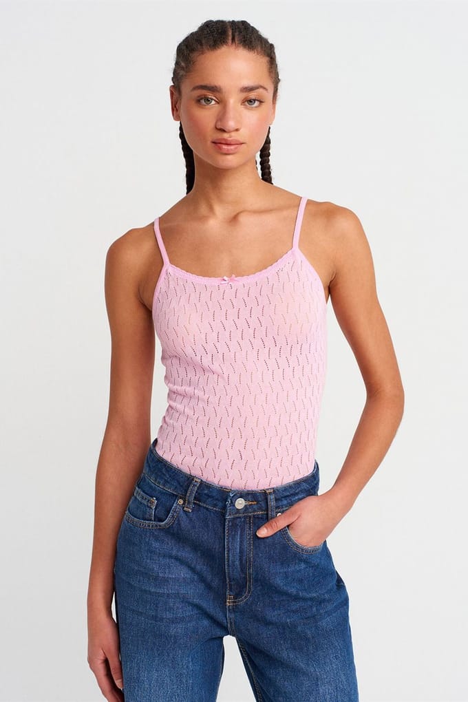 Getextureerde Crop Cami Blouse met Strikdetail