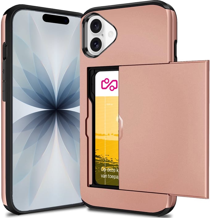 Hoesje met Pasjeshouder geschikt voor iPhone 17 - Back Cover SlideCase Roségoud
