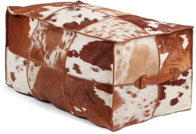 Sheepskin House - Kalfsleren Poef â€“ Langwerpig â€“ 45x82x38 cm