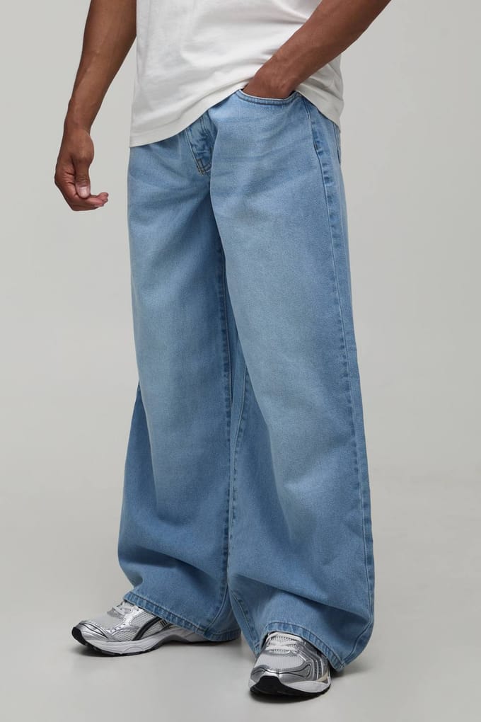 Essential Baggy Fit Rigid Washed Jeans | Light Blue | Size 44R