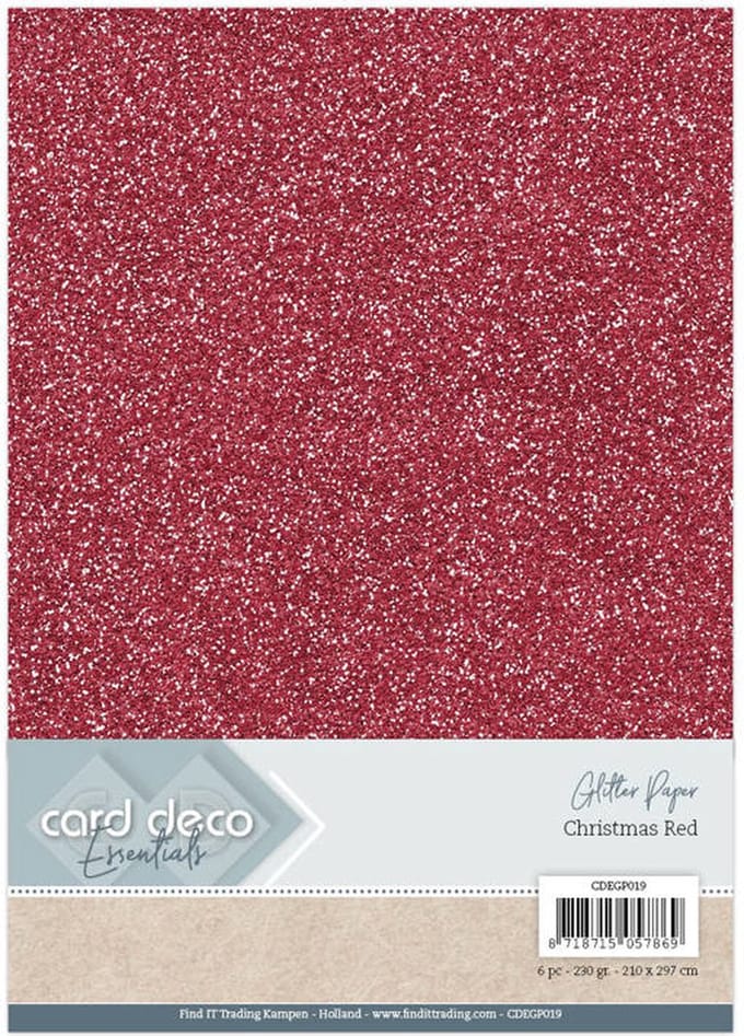 Glitter papier Kerstrood 230 grams 6 vel A4 formaat