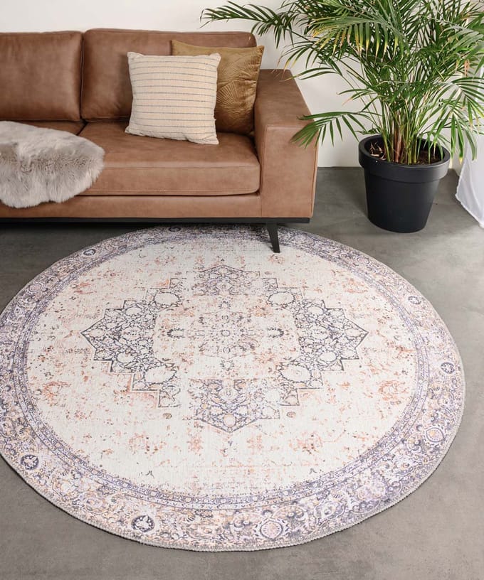 Rond vintage vloerkleed - Fade No.2 grijs 76