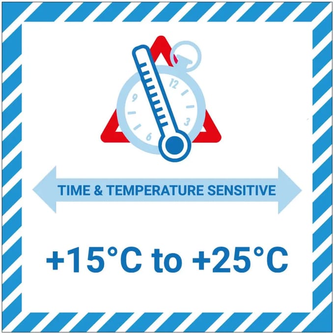 Time & temperature sensitive 15 tot 25 graden sticker | 20 x 20 cm