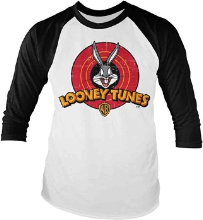 Looney Tunes Raglan top -S- Distressed Logo Wit/Zwart