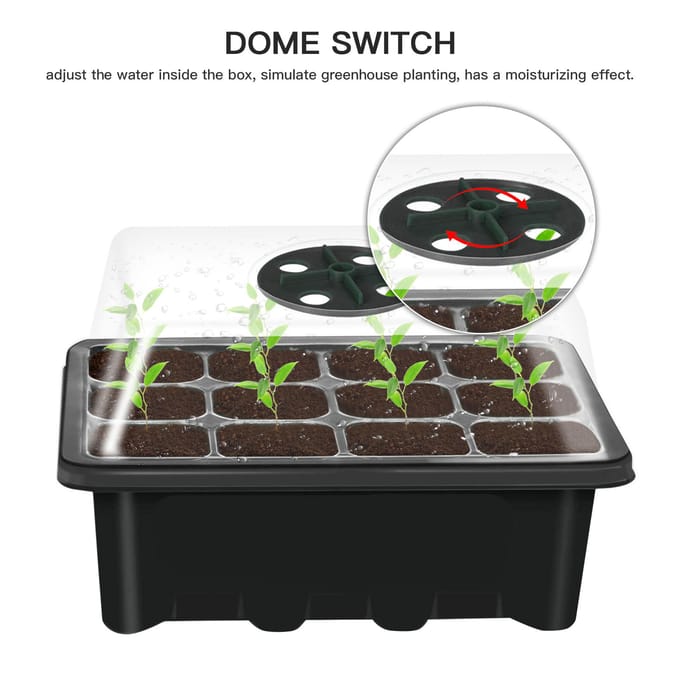 10 Set Zaadtrays Zaailingen Startertray (12 Cellen per Tray) met Verstelbare Koepeldeksels en Basis Plus groen
