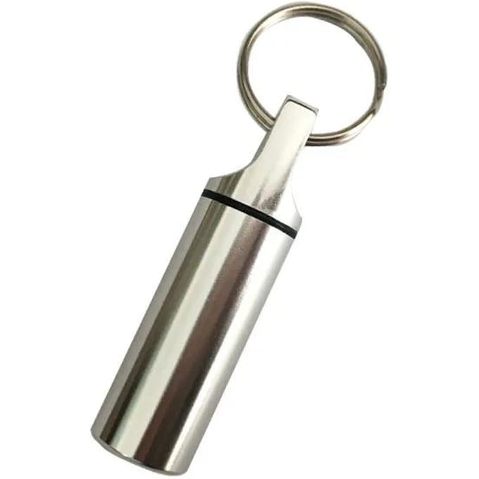 1 boîte à pilules étanche en alliage d'aluminium, porte-clés, étui à médicaments, porte-bouteille, étui à pilules d'extérieur argenté