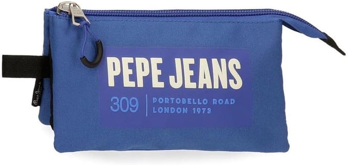 Pennenetui Drievoudig Blauw Polyester Schooltas Organizer voor Pennen en Potloden