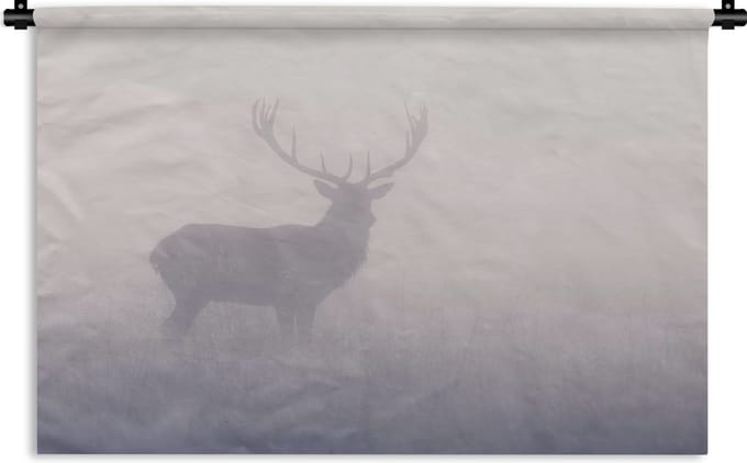 Wandkleed - Wanddoek - Hert - Mist - Ochtend - 90x60 cm - Wandtapijt