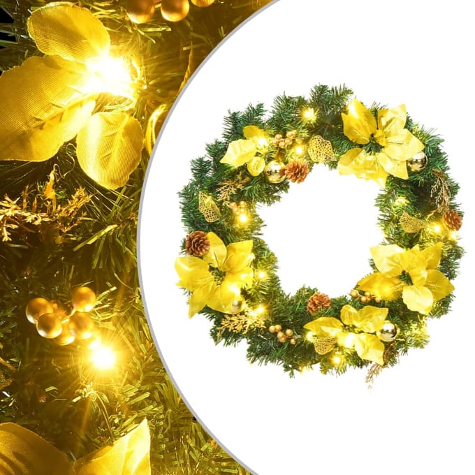 vidaXL - Kerstkrans - met - LED-verlichting - Groen - 60 - cm - PVC