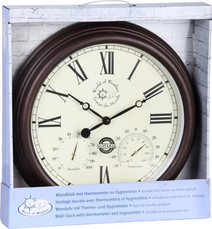Esschert - Design - Stationsklok - met - thermo-hygrometer - 30,5 - cm - TF009