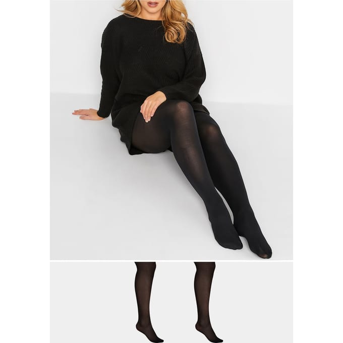 Yours Set Van Twee Paar 100 Denier Panty's In Zwart Size 56-60