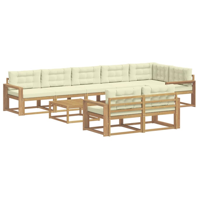 vidaXL - Buiten - bank - set - 9 - st - Wit - en - crèmekleurig - Polyester