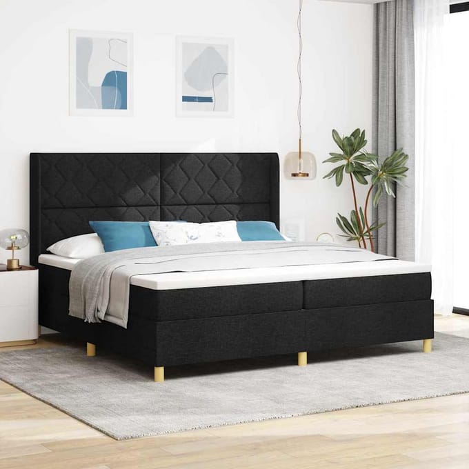 vidaXL - Boxspring - bed - met - LED-stripverlichting - Zwart - 200 - x - 200 - cm - Stof