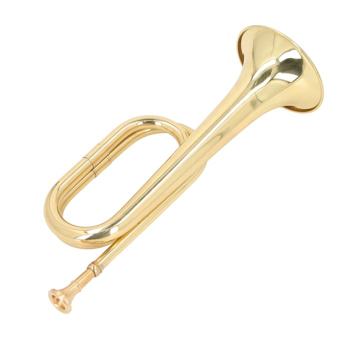 C Sleutel Spaanse Bugel Messing Cavalerie Trompet Blaasinstrument 11cm Diameter 34cm Hoogte beige