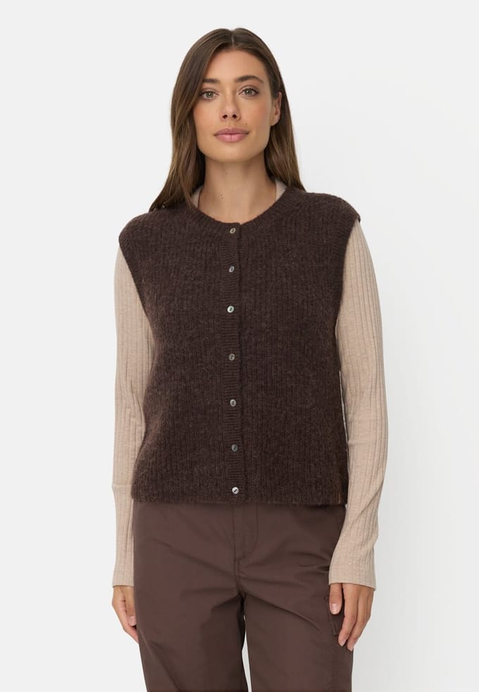 camel active Gebreid vest met knoopsluiting - Maat womenswear-M - Bruin