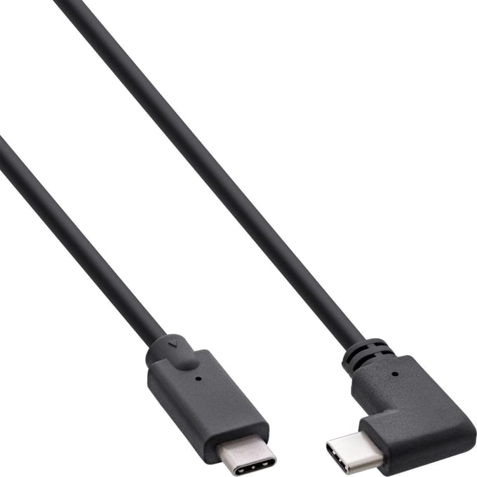 InLine® USB-C kabel, schuin, USB 3.2 Gen.2x2, 20Gb/s, 100W, zwart, 0,5m