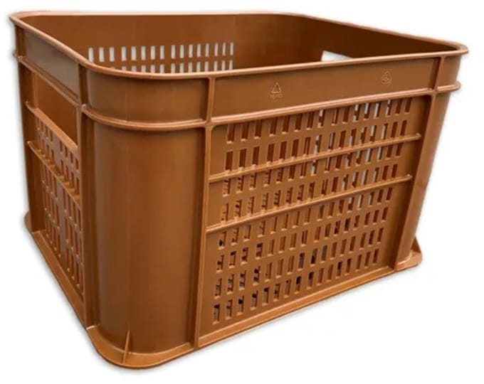 voordrager zwart + 30 l fietskrat bruin