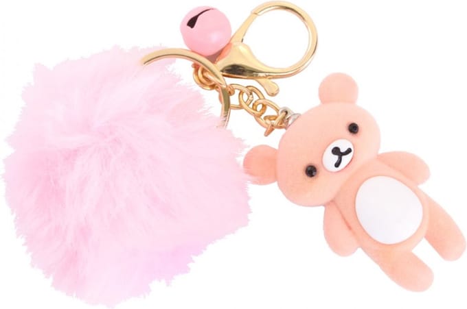 Sleutelhanger teddybeer met pompon - Roze