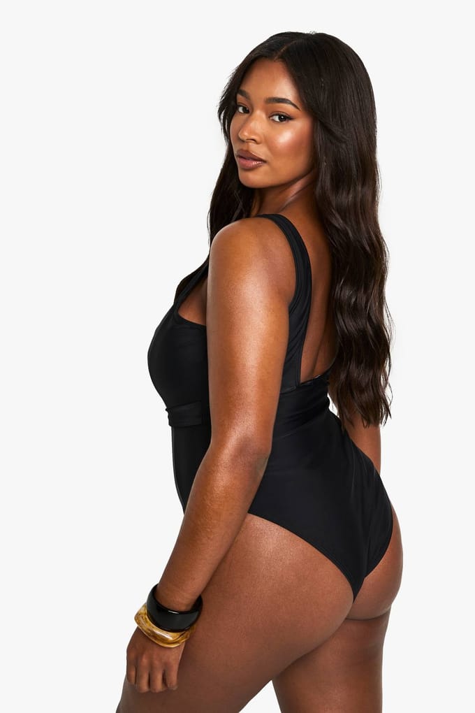 boohoo Dames Plus Tummy Control Badpak met Ceintuur | Black | Maat: 28