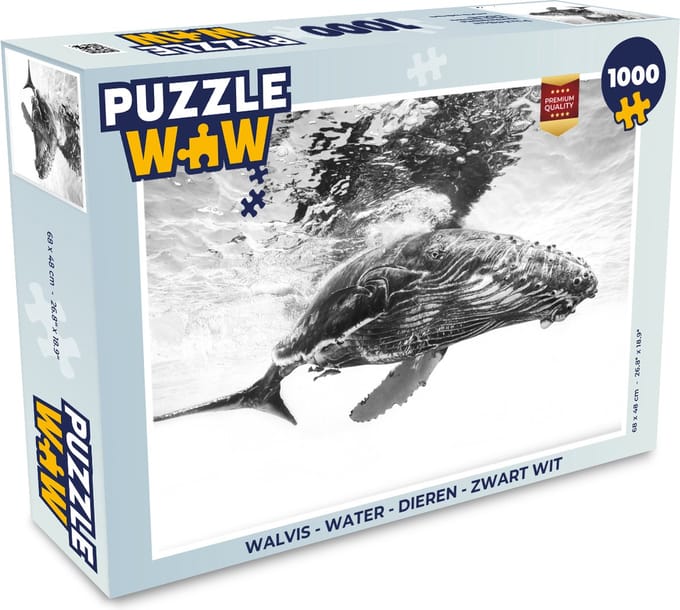 Puzzel Walvis - Water - Dieren - Zwart wit - Legpuzzel - Puzzel 1000 stukjes volwassenen
