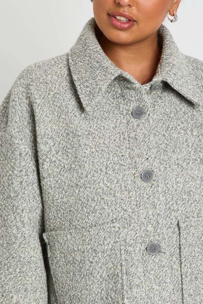 boohoo Dames Plus Kraagjas met Boucle-wol-look Jacket | Grey | Maat: 20