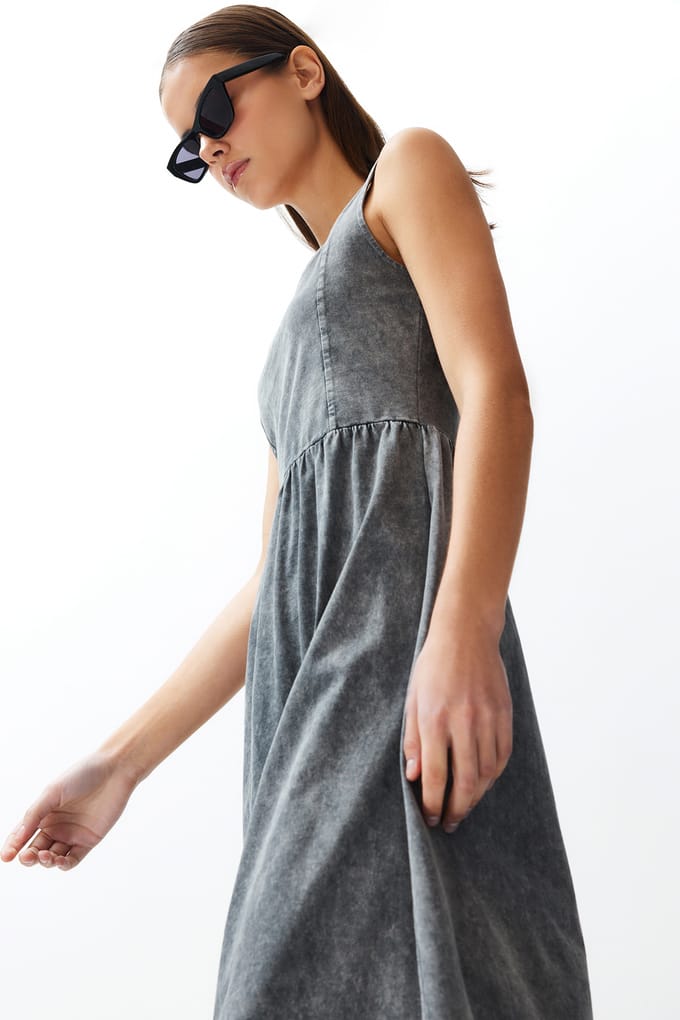 Damesjurken Grau Unifarben Lange Mouwloze Casual Relaxte Jurken