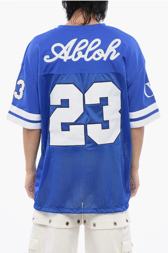 Geborduurd mesh voetbal T-shirt in blauw