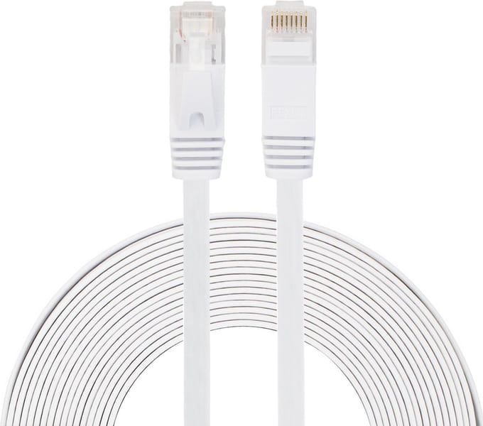 By Qubix internetkabel - 8 meter - cat 6 - Ultra dunne Flat Ethernet kabel - Netwerkkabel (1000Mbps) - Wit - UTP kabel - RJ45 - UTP kabel