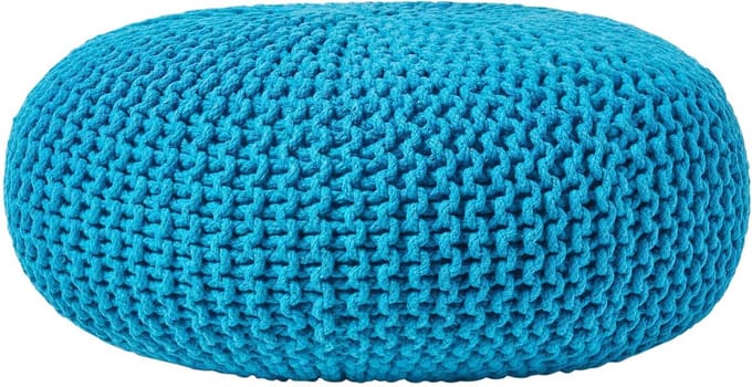Homescapes Grote gebreide poef 100% katoen, turquoise