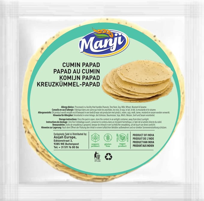 Manji - Komijn Papad - Papadum - Appalam - 3x 100 g