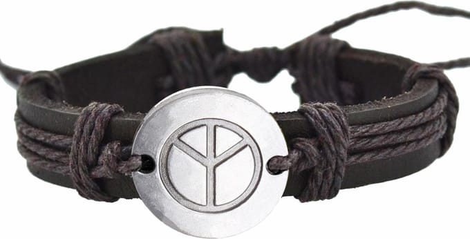 Fako Bijoux® - Leren Armband - Leder - Peace Rond - Bruin