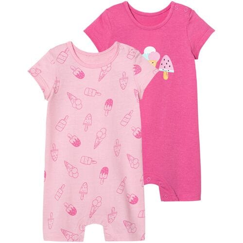 LUPILU 2 baby playsuits (Donkerroze/roze, 50/56)