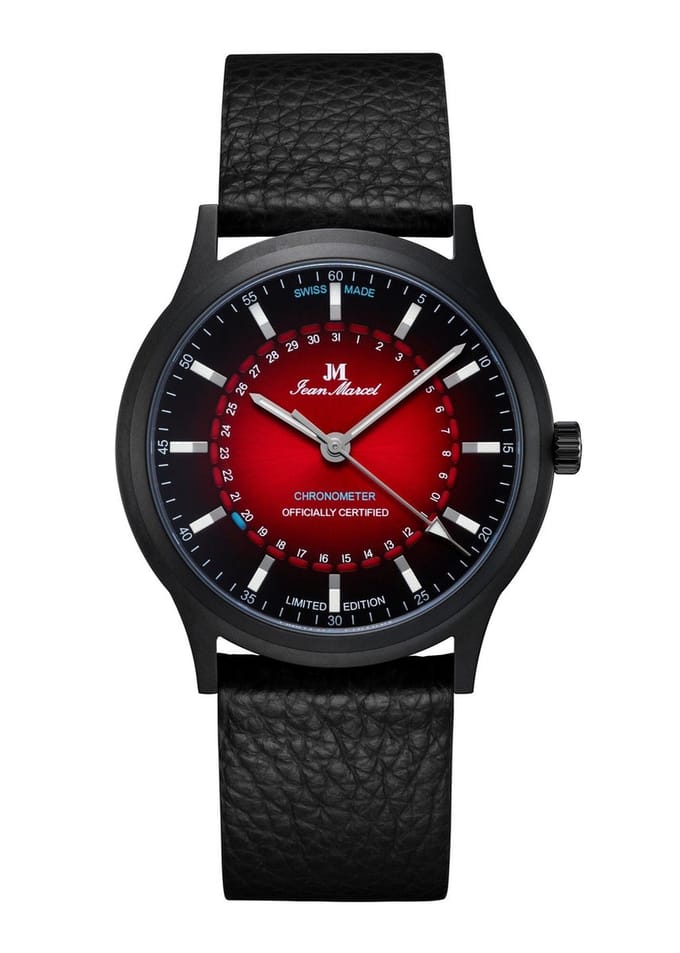 Jean Marcel Stealth COSC - horloge - rood - leder band zwart - 41 mm