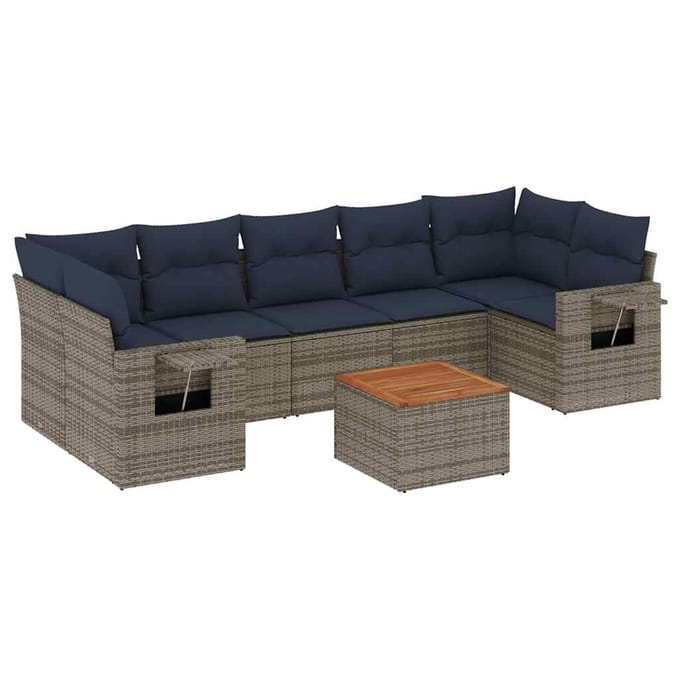 vidaXL - 8-delige - tuinbankset - met - kussens, - grijs - polyrotan