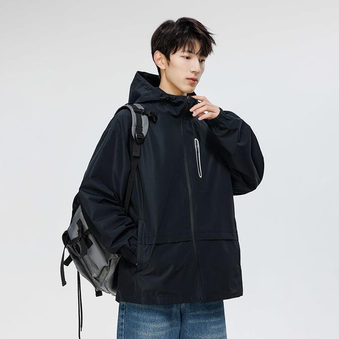 Veste coupe-vent ample à capuche pour homme, début d'automne XXXL black